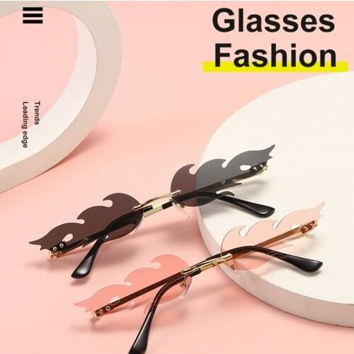 New Fashion Rimless Fire Flame Sunglasses Wave Narrow Flame SunGlass Retro UV 400 Street Eyewear Eye glasses Cycling Accessories