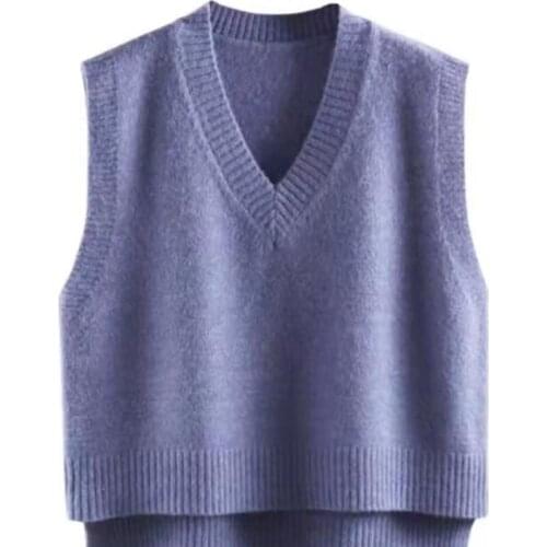 2021 Autumn and Winter V-neck Knitted Vest Womens Sweater Wool Vest Sleeveless Sweater Loose Outer Wear Gray Sweaters New 16322