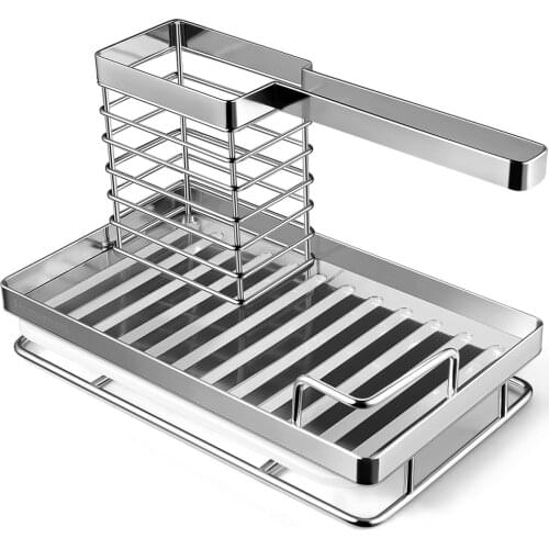 HOMEMAXS Kitchen Sink Organizer Stainless Steel Dish Kitchen Utensils Holder Sponge Brush Rack with Drain Pan for Home Kitchen R