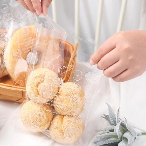 100pcs/Lot 15x18 Transparent Bread Plastic Bag Toast Packaging Bag Baking Biscuit Packaging Self-adhesive Bag Party Supply