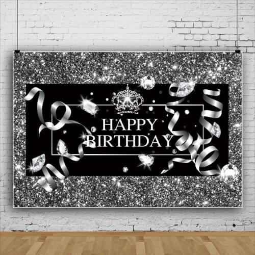 Black Silver Crown Streamer Luxury Backdrops Photocall Vinyl Background Decorations for Birthday Portrait Photography Props