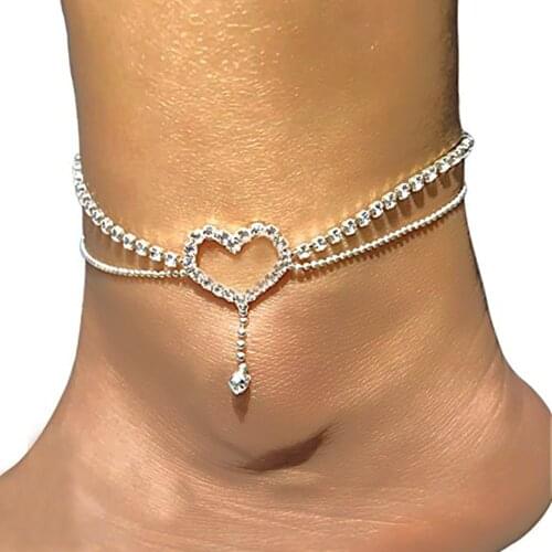 Stonefans Christmas Hollow Rhinestone Heart Anklet for Women Fashion Double Layer Star Anklet Bracelet on Hand Boho Jewelry Gift