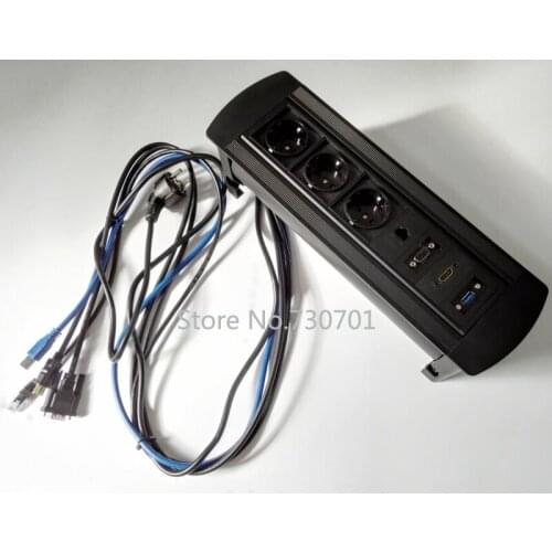 2019 Manual flipping rotary multiple tabletop socket USB 3.0 with cable Muti-function electrical light socket and cat 6 data