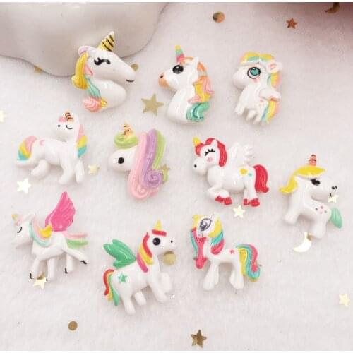 10pcs Lovely Resin 3D Colorful Unicorn Flat Back Cabochon Figurine Stone Embellishments Applique DIY Wedding Scrapbook Craft W67