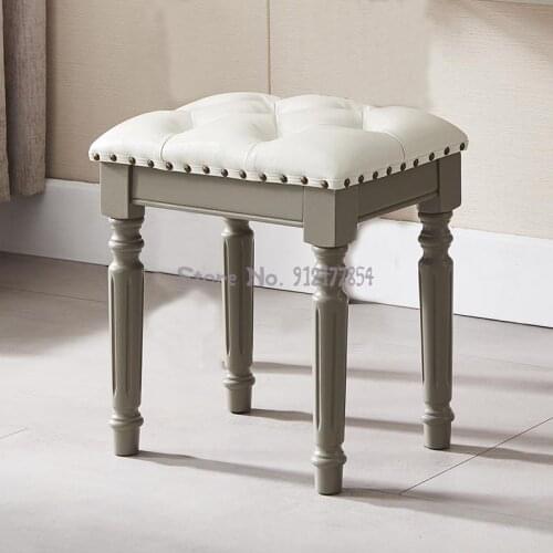 Solid wood dressing table chair nail stool European style comb makeup stool American modern backrest home bedroom princess stool