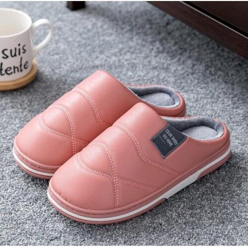 Winter Women Flat Slippers Waterproof Warm Ladies Indoor Flats Shoes Female Slip On Comfortable PU Leather Cotton Slipper 2021