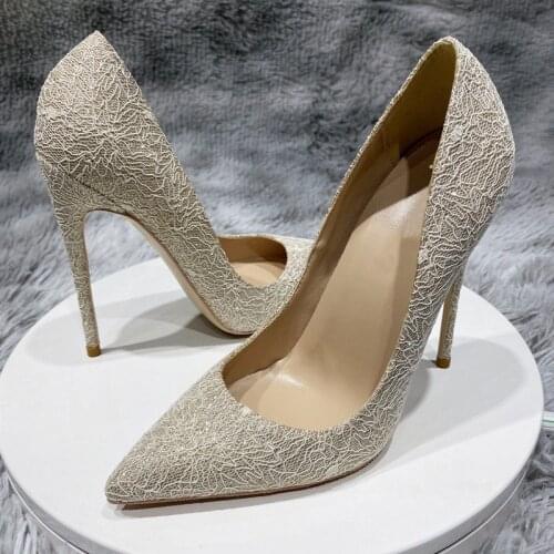 Classic Lace 12cm high heels woman shoes pointed toe slip on stilettos party wedding sexy elegant solid pumps BM026 ROVICIYA