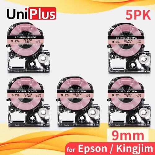 UniPlus 5 Pieces Pink Label Tape Print Pattern Compatible Epson Label Maker SC9PW 9mm 3/8" Ribbon for Kingjim SR170 SR45 SR150