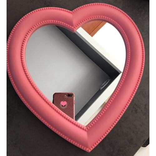 CSHOU196 Love Mirror Desktop Makeup Mirror Wall Mounted Dual-Use Vanity Mirror Girl Room Wall Decoration Heart-Shaped Mirror
