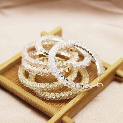 Zerong 4.0cm rose god Womens two rows crystal earring silver C-shaped women Earrings Jewelry Accessories