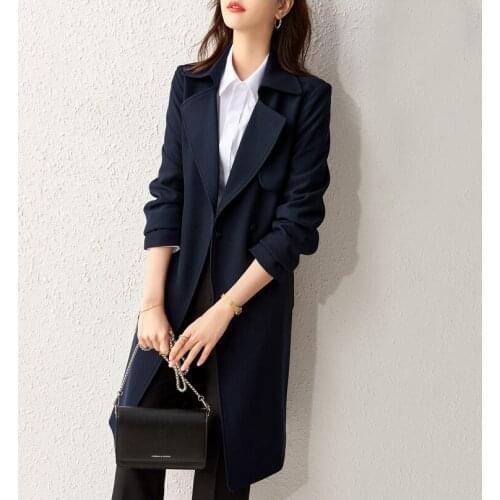 British style pattern stitching suit collar waist windbreaker coat womens spring and autumn loose medium length