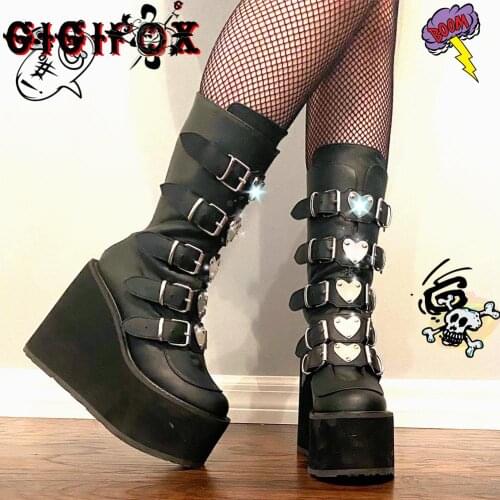 Brand New Big Size 43 Chunky Platform Gothic Cool Street Cosplay Halloween Gift High Heels Wedges Motorcycles Boots Shoes Woman