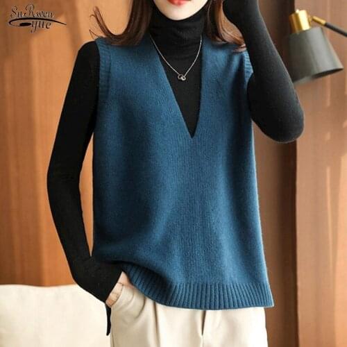 V-neck Autumn Winter 2021 Loose Vest Sweater Women Knitted Jumper Women Sweater Vest Fashion Sleeveless Pullover Sweaters 16360