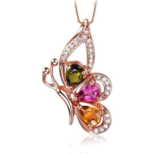 MENGYI Exquisite Luxury Rose Gold Butterfly Pendant Necklace Multicolored Zircon Womens Valentines Day Gift Party Jewelry