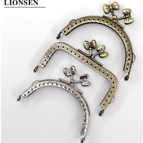 1PCS 8.5CM Leaf Bow-Knot Head Metal Purse Frame Antique Bronze Silver Round Square Kiss Clasp Handle DIY Clutch Bag Accessorie