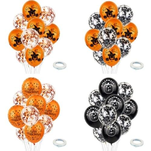 10pcs/lot 12 Inch Halloween Latex Balloons Halloween Black Orange Confetti Sequin Balloon Set Bar Party Mall Decoration Supplier