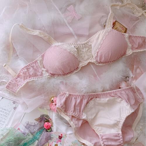 Art girl retro do old butterfly lingerie panty tattoo pure cotton embroidery small flat chested tube top underwear bra set pink