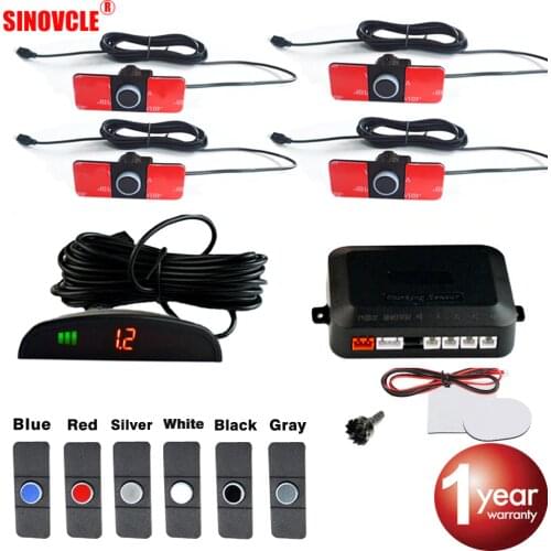 SINOVCLE Car LED Parking Sensor Kit 4 Sensors 16mm Backlight Display Reverse Backup Radar Monitor System 12V 6 Colors
