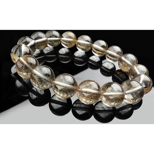 Genuine Natural Silver Rutilated Quartz Crystal Round Beads Bracelet AAA 13mm