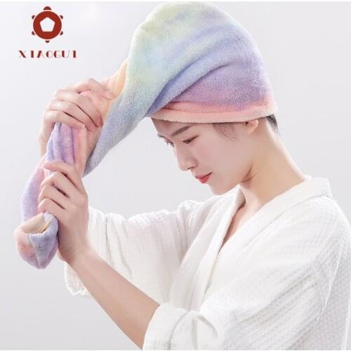XiaoGui Rainbow Printed Dry Hat Quick Dry Towel Bathroom Tool Headgear Headband Hair Dryer Microfiber Towel