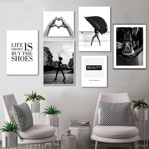 Black and White Fashion Canvas Painting Wall Art Nordic Posters and Prints Wall Pictures for Living Room Decoration Frameless