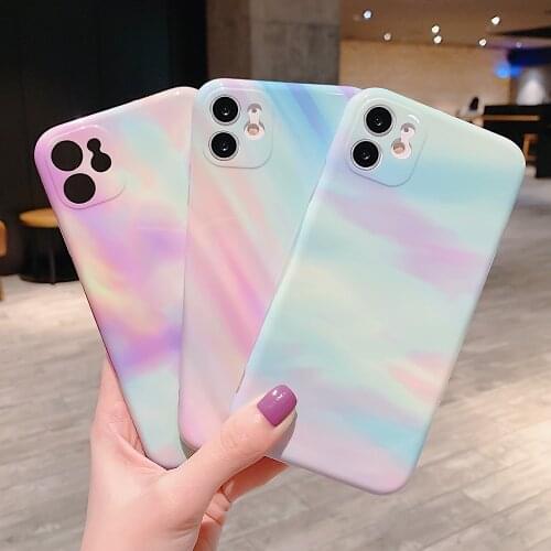 Colorful Gradient Rainbow Marble Phone Case for IPhone 11 Pro XR XS Max 7 8 Plus SE Camera Protection Cute Floral Soft IMD Cover