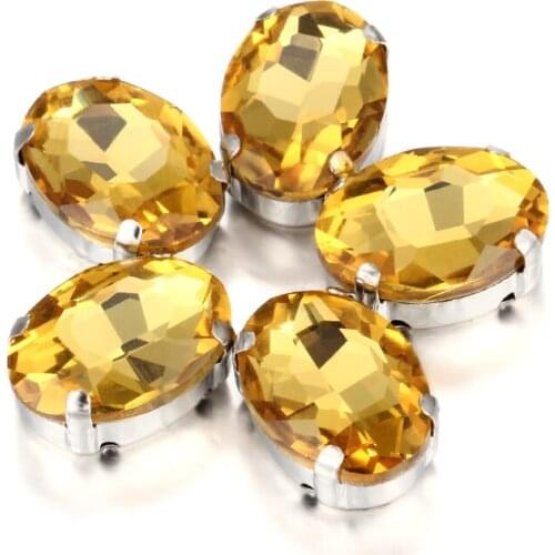 AB Color Claw Rhinestones Oval Shape Yellow Glass Strass With Copper Claws Pointback Sew On Stones DIY Decoration Crystals