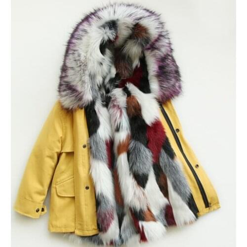 2020 Winter New Children Girls Faux Fox Fur Parkas Kids Girls Detachable Liner Jacket Child Thicken Warm Hooded Outerwear K33