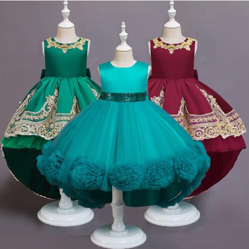 Teen Children Tail Flower Princess Casual Summer Dress Baby Girls Birthday Party Evening Dress Ceremony Elegant Girls Costume 8Y