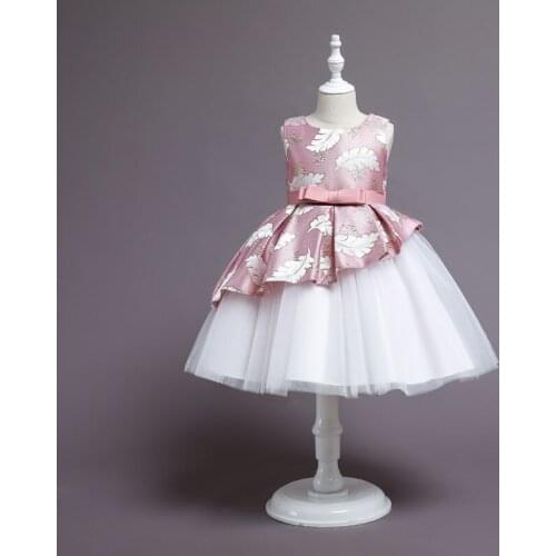 Birthday Party Beading Layered Wedding Evening Summer Dress Children Bow Tutu Princess Gown Vestidos Baby Girls Clothes 10 Years