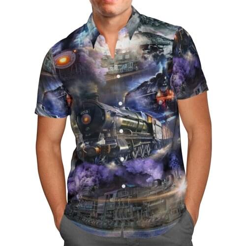 Purple Smoking Train 3D Beach Hawaiian 2021 Summer Shirt Short Sleeve Shirt Streetwear Oversized 5XL Camisa Social Chemise Homme