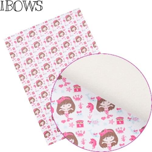 IBOWS 22*30cm Faux Leather Fabric Vinyl Snythetic Leather Sheets Mermaid Printed Fabric DIY Hairbow Crafts Sewing Bow Material