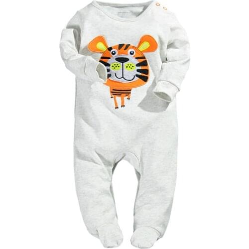 Tiger Baby Boys Rompers Long Sleeve Pajamas Body Suits Babywear Sleepwear Sleep sack Grey bebe ropa