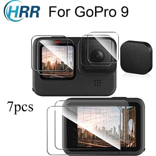 HRR Screen Protector Kit for GoPro Hero 9, Tempered Glass Screen Lens Protector TPE Rubber Lens Cap for Go Pro9 Blcak Accessory
