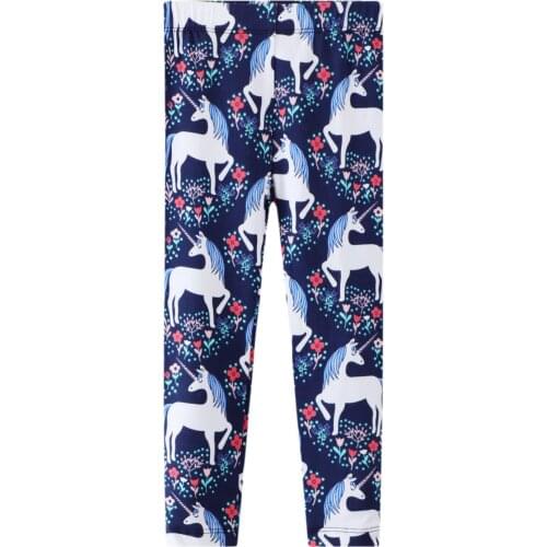 27kids Girl Pants Soft Breathable Elastic Cotton Leggings Flowers Unicorn Pattern Skinny Pants Children Trousers 2-7Years