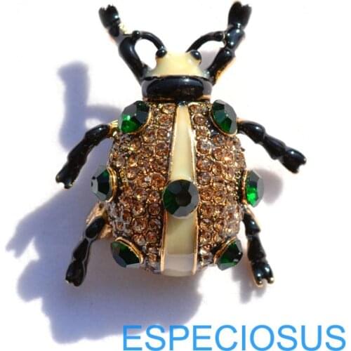 Fashion Jewelry Rhinestone Ladybird Brooch Gold Color Women Ornament Painted Insect Breast pin Mix Color Lady Garments Gifts