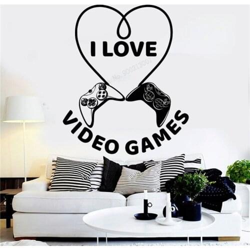 Wall Decoration I Love Video Games Room Sticker Vinyl Art Removeable Poster Beauty Heart Play Quote Decal Mural Joysticks LY300