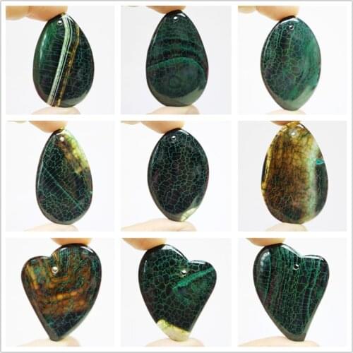 Natural Green Blue Dragon Veins Agates Multiple Shape Pendant Stone Bead for Jewelry Making 1Pcs Charming Stone Bead