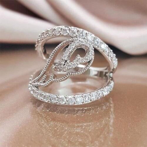 2019 New Silver Color Wing Shape Full Paved Cubic Zircon Lovely big rings for women Brides Wedding Party Finger Jewelry Gifts
