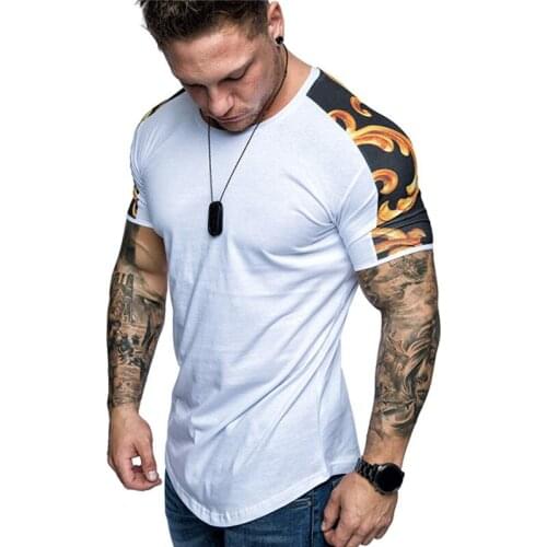 QNPQYX New summer mens patchwork T-shirt jogger Fitness short-sleeved hip hop t shirt men casual T-shirts Streetwear clothing