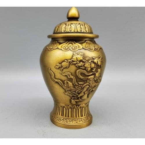 Antique Art Collection Crafts, Chinese Handmade Brass Pot ,Home Decoration Metal Storage Jar