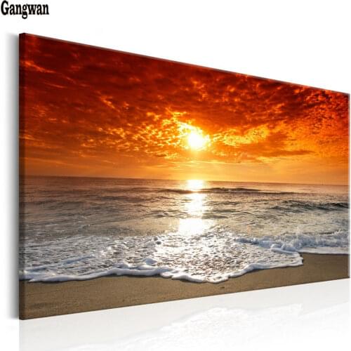 Full Square round Diamond embroidery Diamond mosaic 5D DIY Diamond painting Cross stitch Beach Picture Sunset Sea Wave Landscape