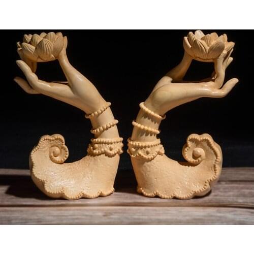 Boxwood 12cm Perfume Lotus Hand Sculpture Solid Wood Beauty Hand Statue Tea Ceremony Buddha Statue Home Decor