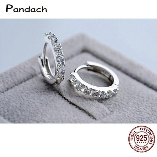PANDACH 100% Real 925 Sterling Silver Crystal Circle Earring For Women Making Jewelry Gift Wedding Party Engagement E024