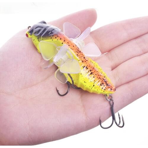 Topwater Cicada Shape Fishing Lure 7.5cm/15.5g Crankbait Artificial Bait Hard Plopper Soft Rotating Double Wings Fishing Tackle