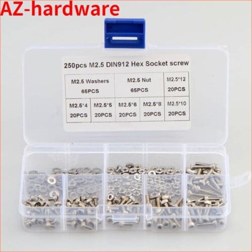304 Stainless Steel Cup head Inner-hexagon Screws With Accessories Nut Combination Suit Cheese head Screw 250pcs