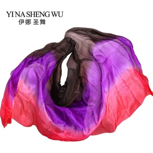 High Quality 1 pc Dance Veils Handmade Dyed Natural Silk Belly Dance Veil Black+Purple+Red color 250/270*114cm Belly Dance Props