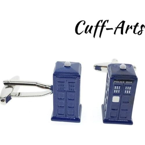 Cuffarts 2018 Fashion Men Cufflinks Trendy Cufflinks Jewelry Accessories Blue Police Box Gift For Gentleman Cuff Links C10052