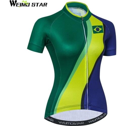 Weimostar Brazil Team Women Cycling Jersey Top Summer Downhill Bike Jersey Quick Dry MTB Bicycle Jersey Racing Cycling Clothing