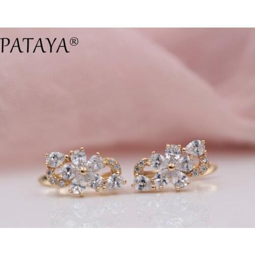 PATAYA New Arrivals Women Cute 585 Rose Gold Wedding Trendy Jewelry White Water Drop Petal Natural Zirconia Dangle Earrings